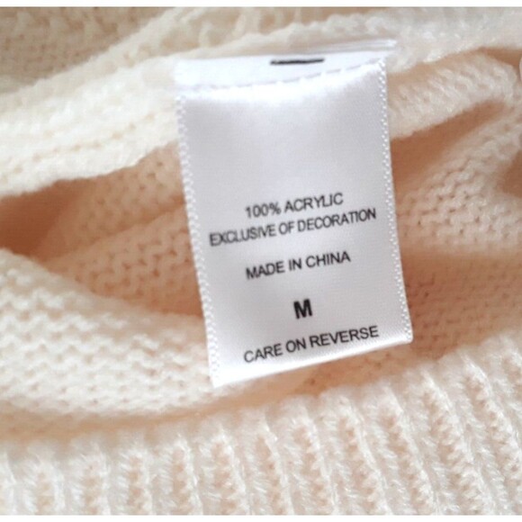 New York & Company Cowl Neck Sweater Women Med. Ivory Diamond Pattern Rhinestone - Picture 10 of 10